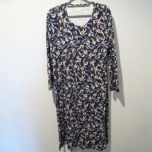 Lands End Floral Print Long Sleeve Tee Shirt Dress